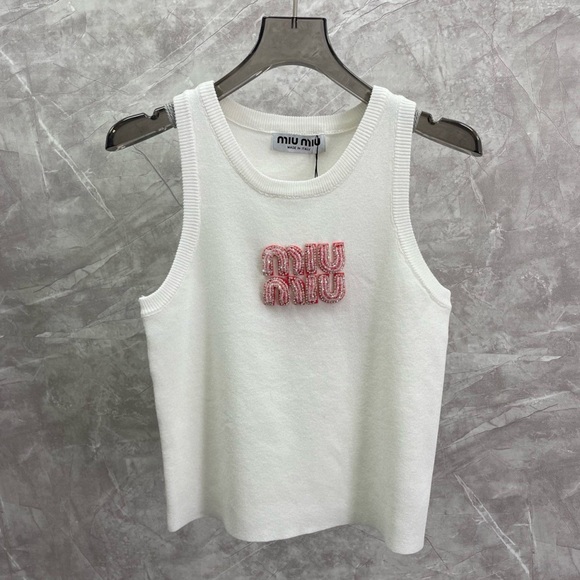 Miu Miu Tops - Miu Miu Red Diamond Logo White Vest